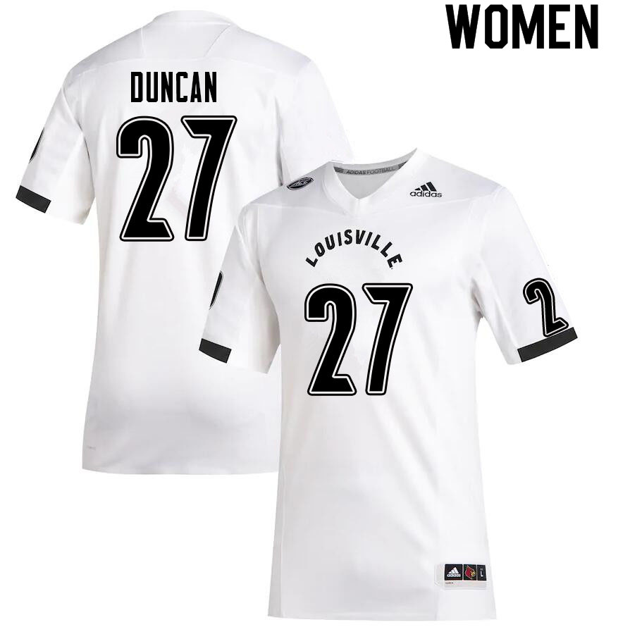 Women #27 Kenderick Duncan Louisville Cardinals College Football Jerseys Sale-White - Click Image to Close